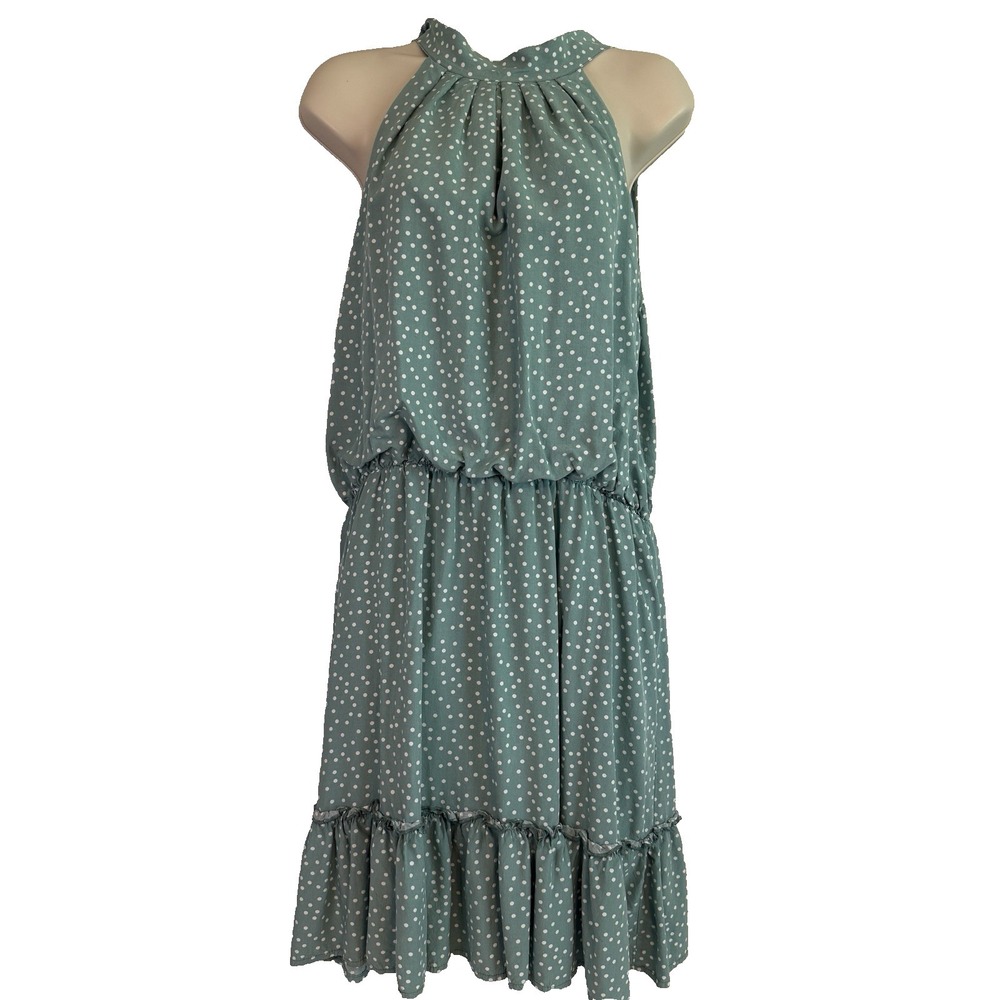 BTFBM Polka Dot Cut-Out Halter Shift Dress XL Tiered Backless Boho Fairy Summer